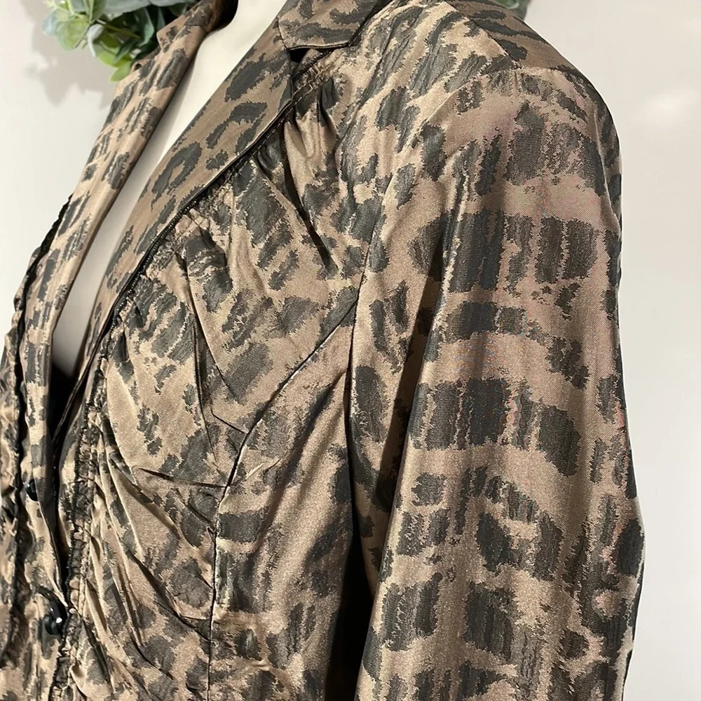 Women's Brown Leopard Print Blazer Jacket - Picture 7 of 16
